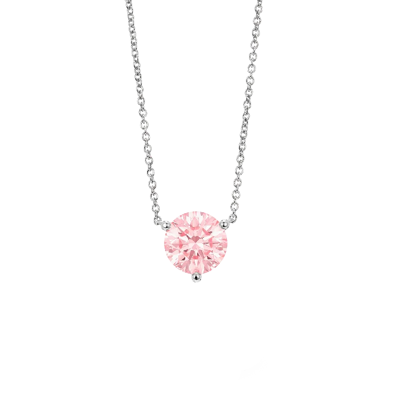 Polished steel necklace-The Pink Round Brilliant Solitaire Pendant