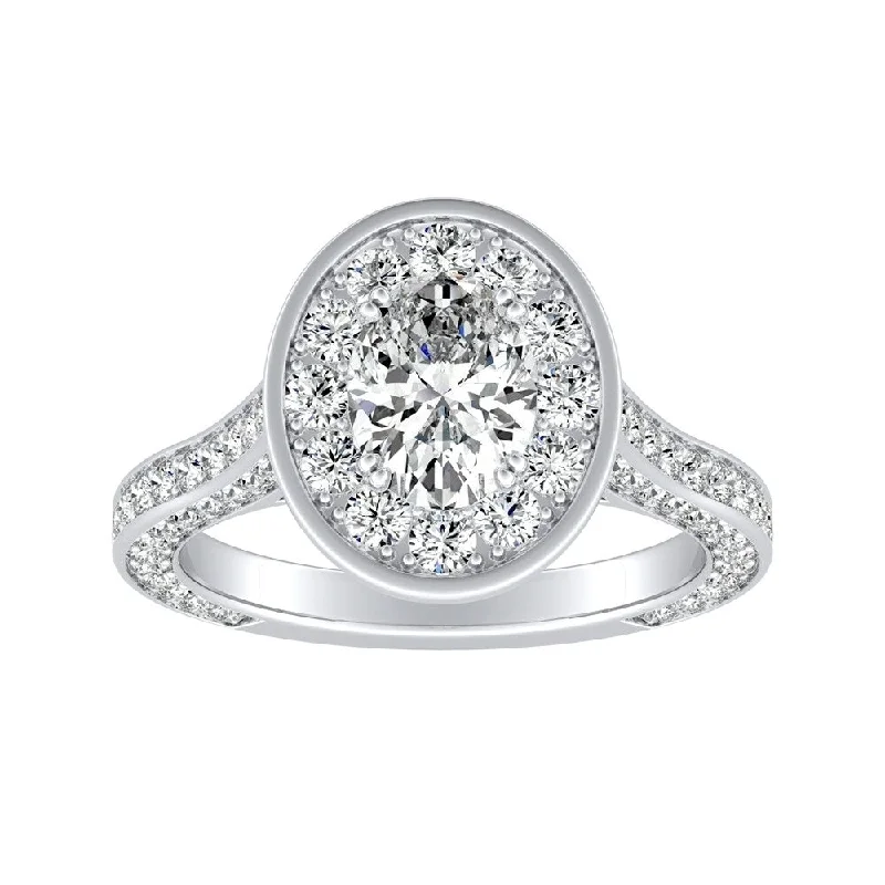 Swirled design ring-Oval-cut 2ctw Halo Diamond Engagement Ring Platinum by Auriya