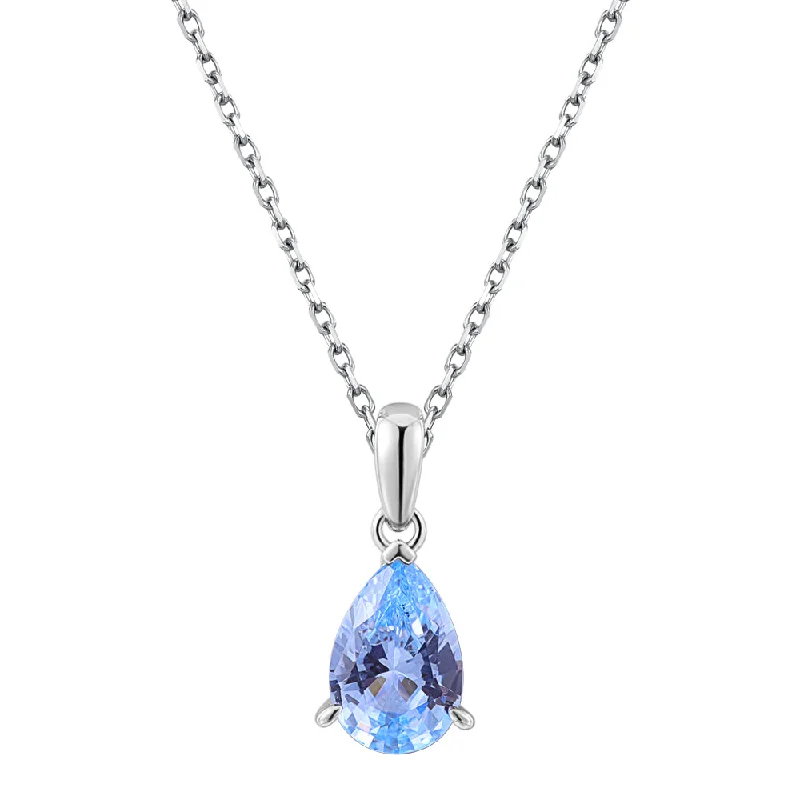 Elevated stone necklace-Oval solitaire necklace with blue topaz simulant in sterling silver