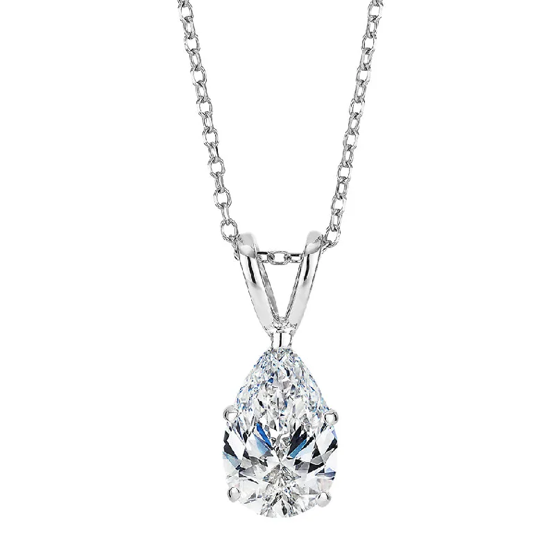 Shiny nickel necklace-Pear solitaire pendant with 1 carat* diamond simulant in 10 carat white gold