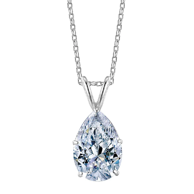 Retro sodalite necklace-Pear solitaire pendant with 3 carat* diamond simulant in 10 carat white gold