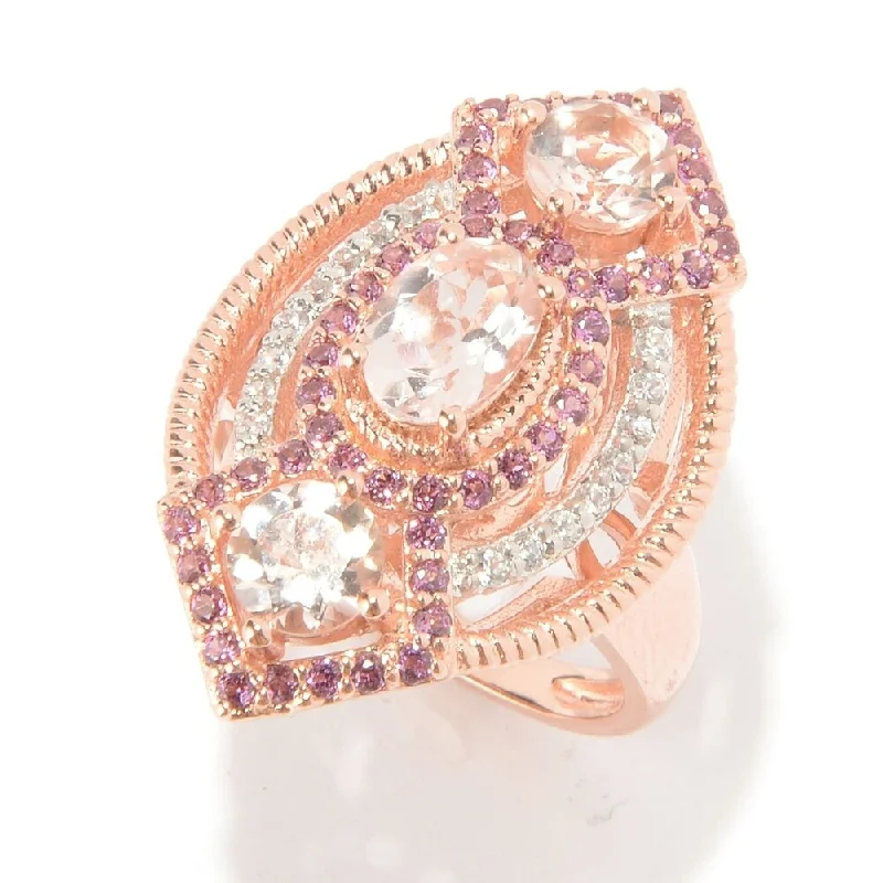 Bloom-bud ring-Pinctore 18K Vermeil Morganite, Rhodolite & White Zircon Cocktail Ring, Size 7 - Pink