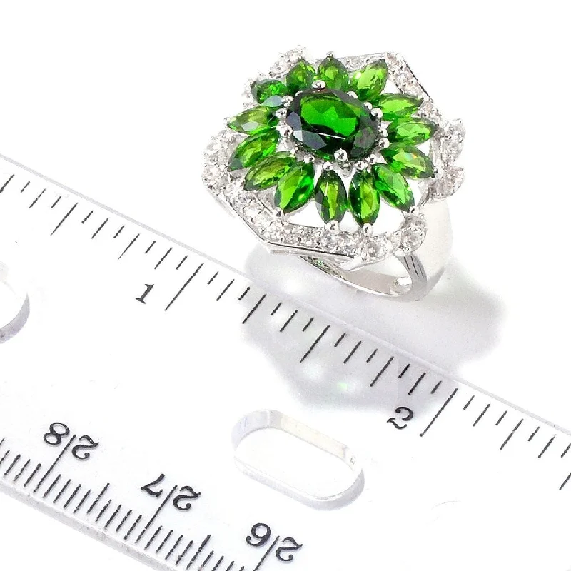 Full sapphire ring-Platinum O/ Silver 4.81Ctw Chrome Diopside Ring