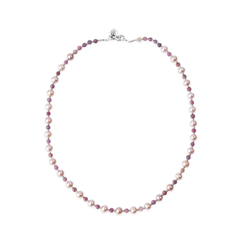 Tesselated design necklace-Power & Purity Pastel Pearl & Ruby Signature Necklace