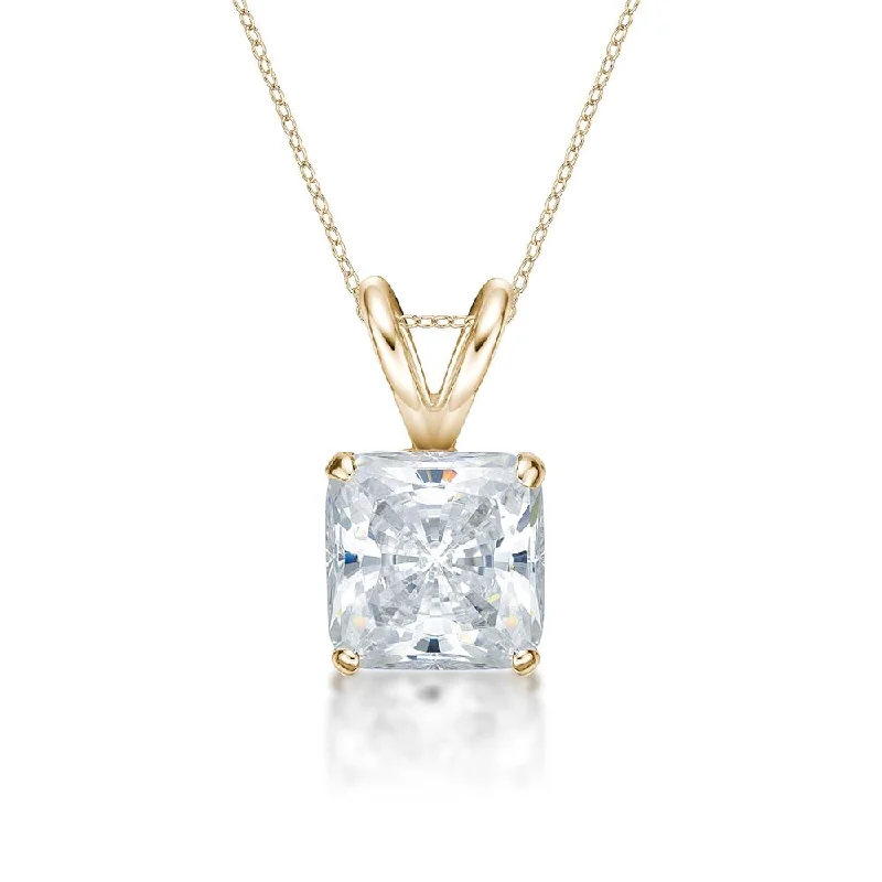 Arch motif necklace-Princess Cut solitaire pendant with 1.5 carat* diamond simulant in 10 carat yellow gold