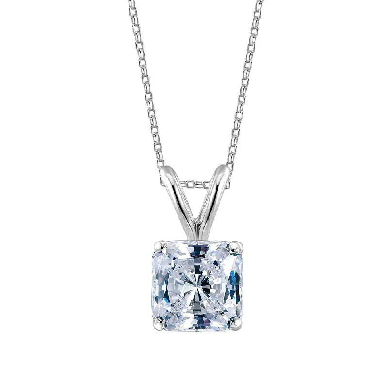 Gentle wave necklace-Princess Cut solitaire pendant with 1 carat* diamond simulant in 10 carat white gold