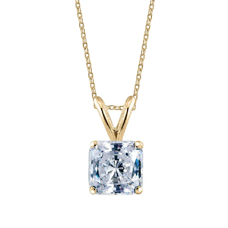 Radiant zircon necklace-Princess Cut solitaire pendant with 1 carat* diamond simulant in 10 carat yellow gold