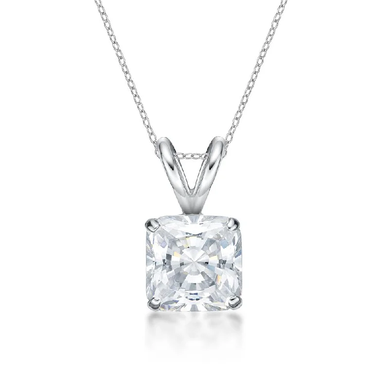 Vintage-edge necklace-Princess Cut solitaire pendant with 2 carat* diamond simulant in 10 carat white gold