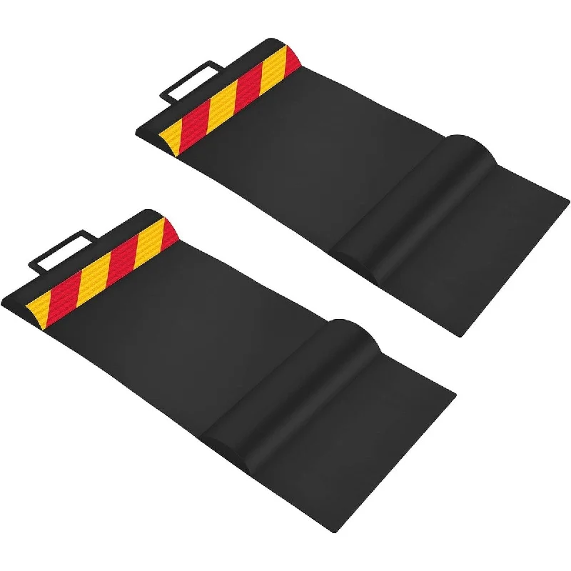 Grooved pattern ring-RaxGo Car Parking Mat, Pack of 2 Garage Parking Aid with Reflective Strips, Carry Handles & More