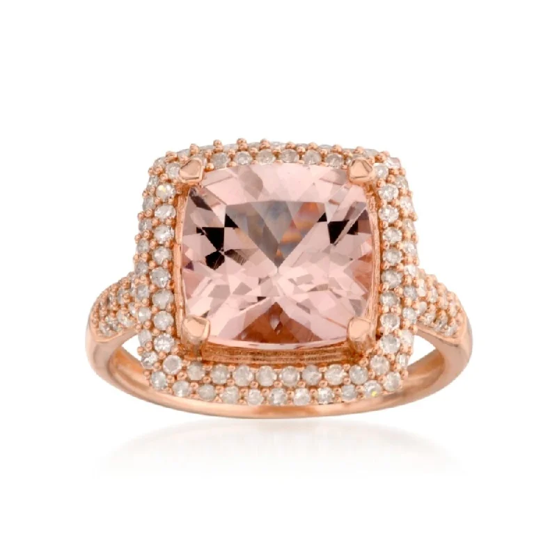 Sunken stone ring-Rose Gold Plated Over Sterling Silver White Natural Zircon and Morganite Ring