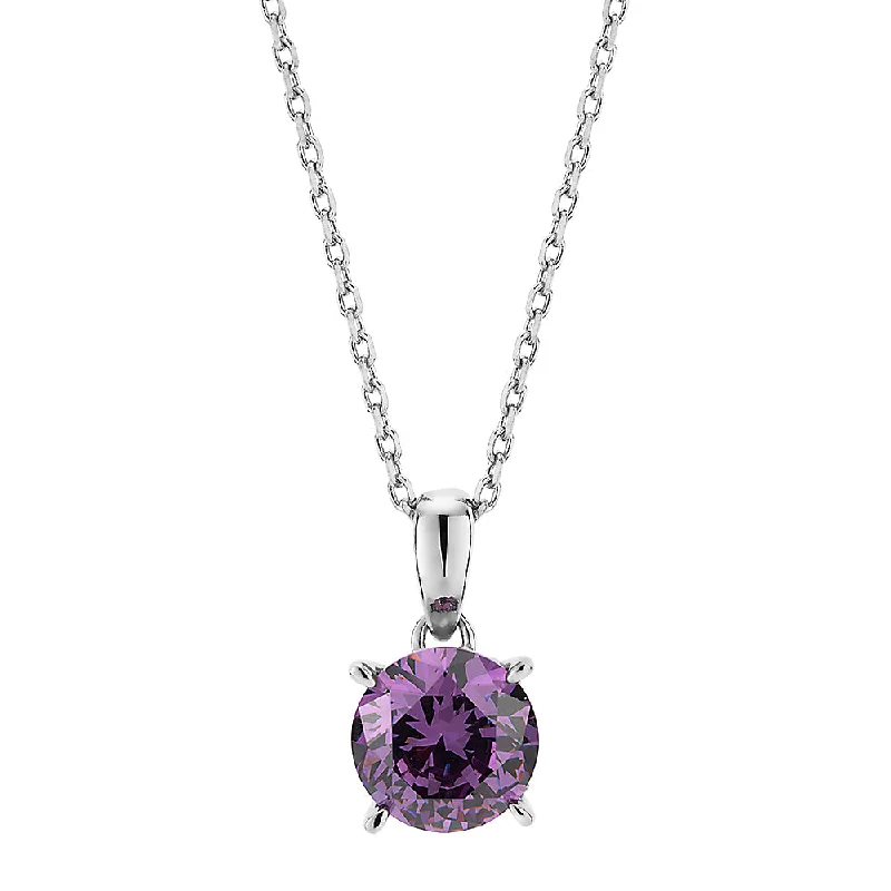 Heptagon pendant necklace-Round Brilliant solitaire necklace with amethyst simulant in sterling silver