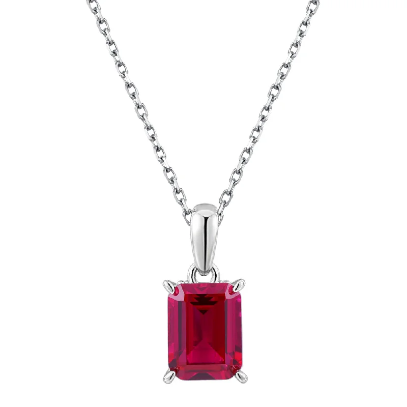 Sparkling gem necklace-Round Brilliant solitaire necklace with ruby simulant in sterling silver