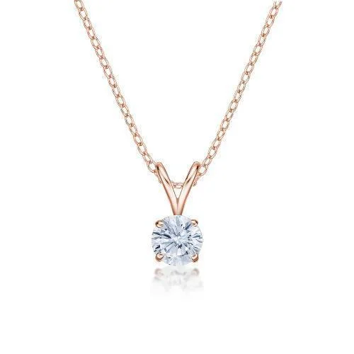 Ridge-set necklace-Round Brilliant solitaire pendant with 0.5 carat* diamond simulant in 10 carat rose gold