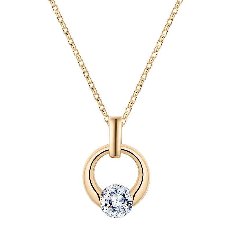 Luminous diamond necklace-Round Brilliant solitaire pendant with 1.03 carat* diamond simulant in 10 carat yellow gold