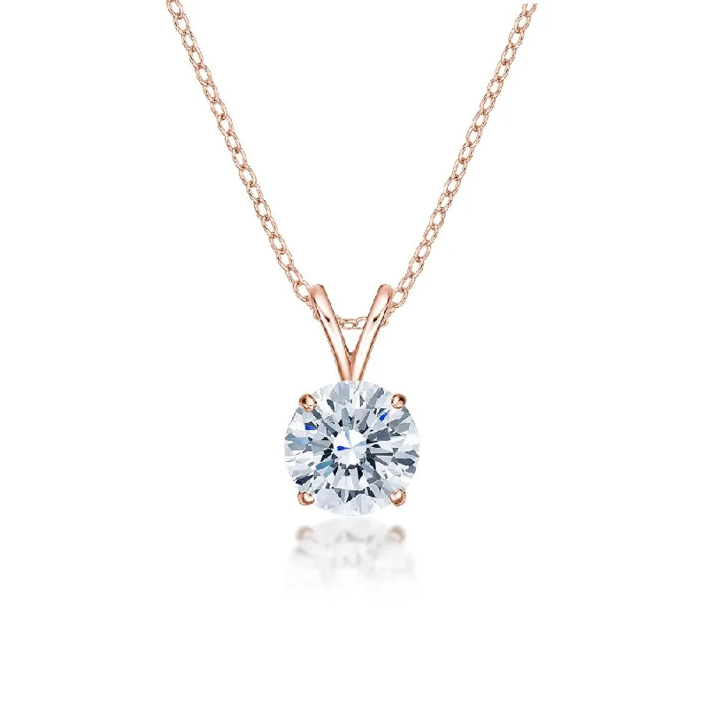 Dainty filigree necklace-Round Brilliant solitaire pendant with 1.5 carat* diamond simulant in 10 carat rose gold