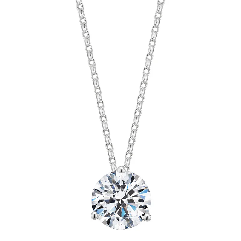 Clean cut necklace-Round Brilliant solitaire pendant with 2.04 carat* diamond simulant in 10 carat white gold