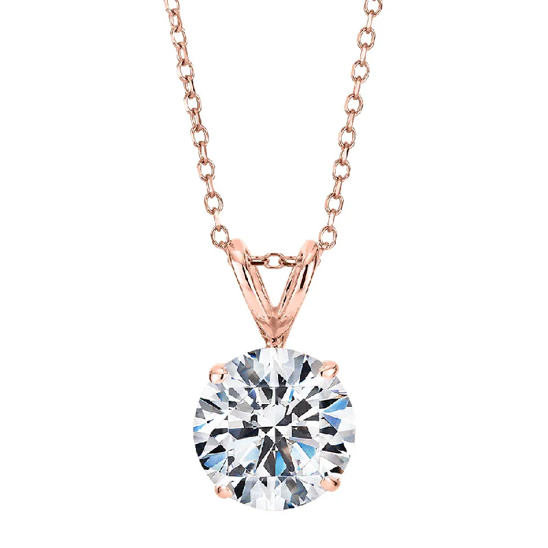 Wire-curve necklace-Round Brilliant solitaire pendant with 2 carat* diamond simulant in 10 carat rose gold