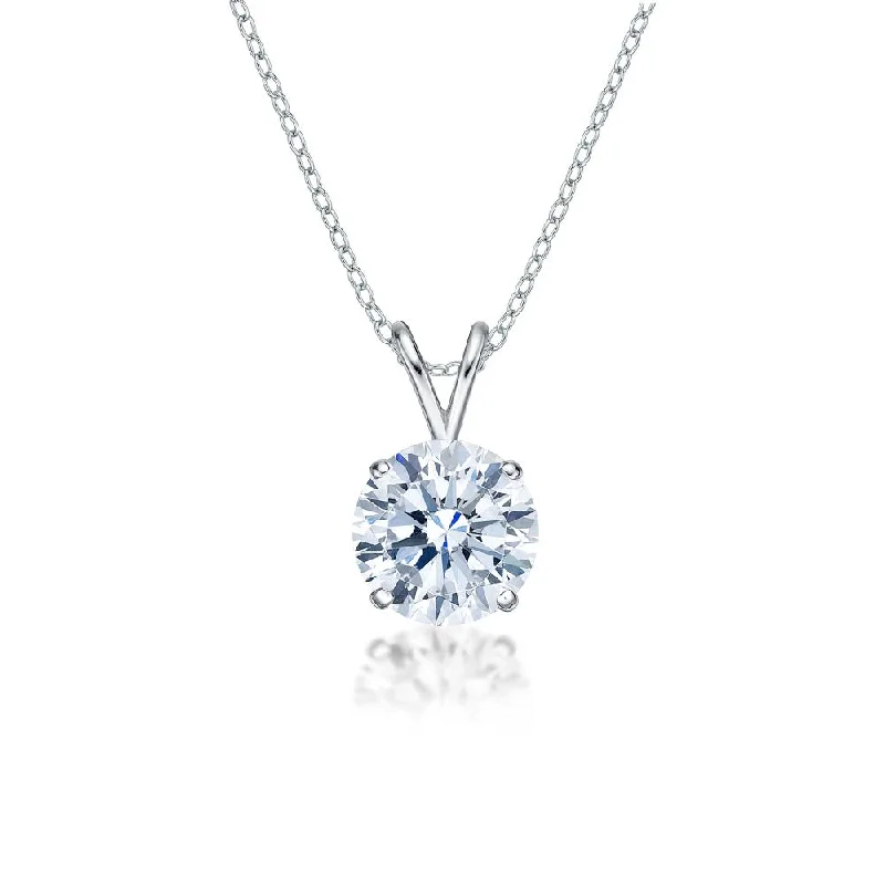 Swept gem necklace-Round Brilliant solitaire pendant with 3 carat* diamond simulant in 10 carat white gold