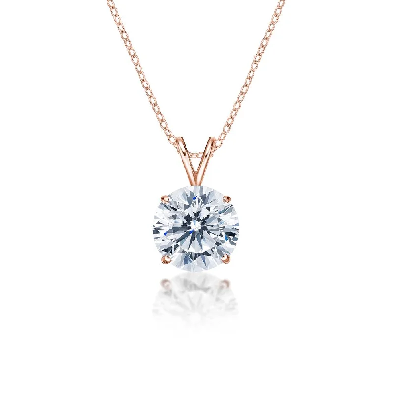 Inset gem necklace-Round Brilliant solitaire pendant with 4 carat* diamond simulant in 10 carat rose gold