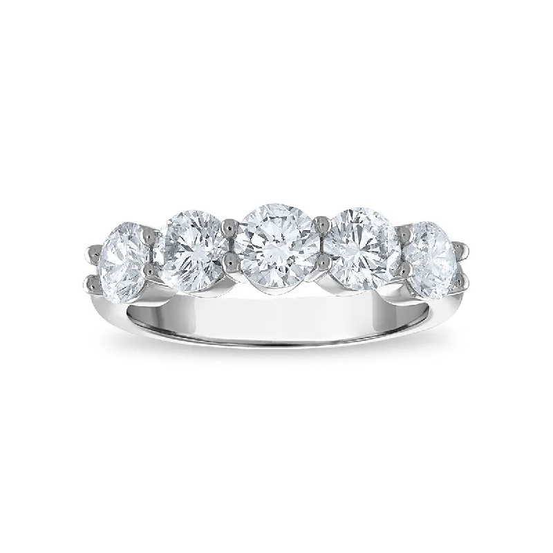 Glowing minimalist ring-Signature EcoLove 2 CTW Lab Grown Diamond Anniversary Round 5-Stone Ring in 14KT White Gold