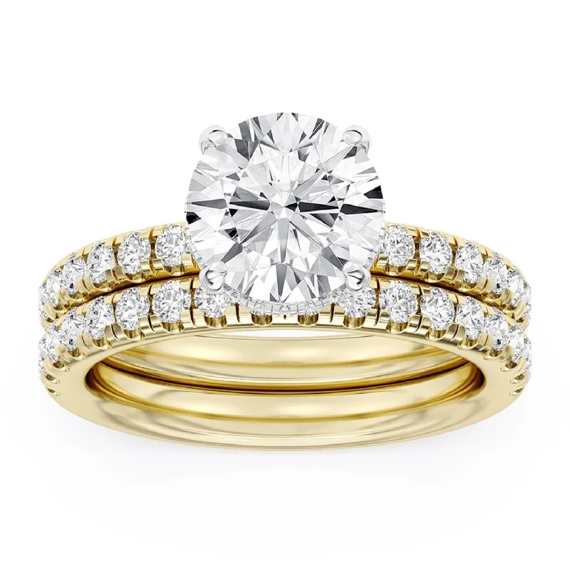 Wire-curve ring-Signature EcoLove Diamond Dreams 3-3/4 CTW 100 Facet Centurion Diamond Bridal Set in 18KT Yellow Gold