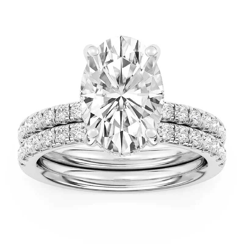 Brushed steel ring-Signature EcoLove Diamond Dreams 4 CTW  100 Facet Centurion Diamond Bridal Set in Platinum