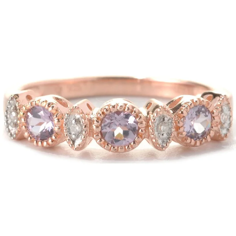 Hovering stone ring-SS/ 18k Rose Vermeil 0.36ct TW Lavender Spinel/ Diamond Accent Stack Ring