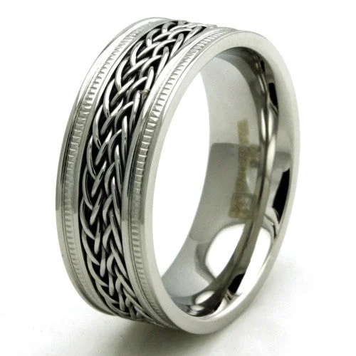 Shimmering stone ring-Stainless Steel Double Curb Chain Ring - 8mm