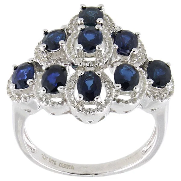 Radiant silver ring-Sterling Silver 3ct TGW Oval Sapphire and White Topaz Ring