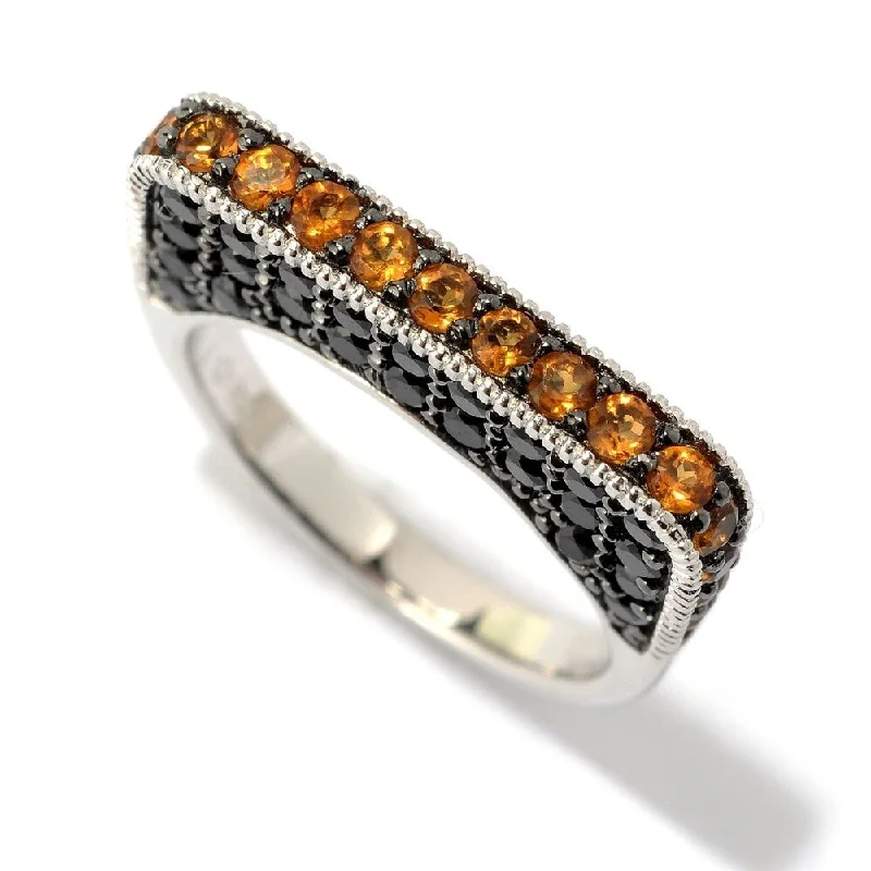 Faint silver ring-Sterling Silver Citrine & Black Spinel Flat Top Stack Band