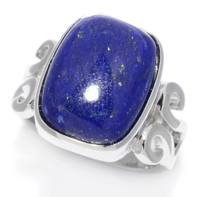 Gentle wave ring-Sterling Silver Lapis Lazuli Scrollwork Ring