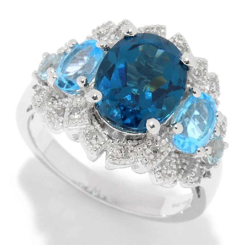 Prism crystal ring-Sterling Silver London Blue Topaz & White Topaz Ring