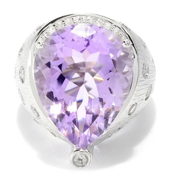 Ruffled rim ring-Sterling Silver Pear-cut Pink Amethyst and White Topaz Wide Band Ring