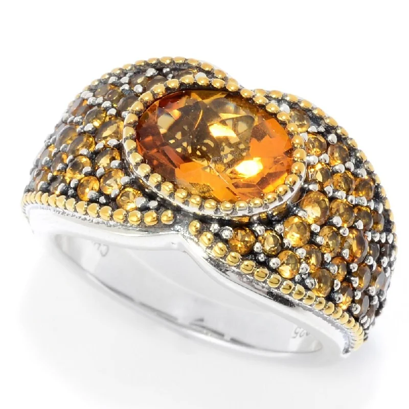 Elevated stone ring-Sterling Silver Two-tone 3.07ctw Madeira Citrine Band Ring