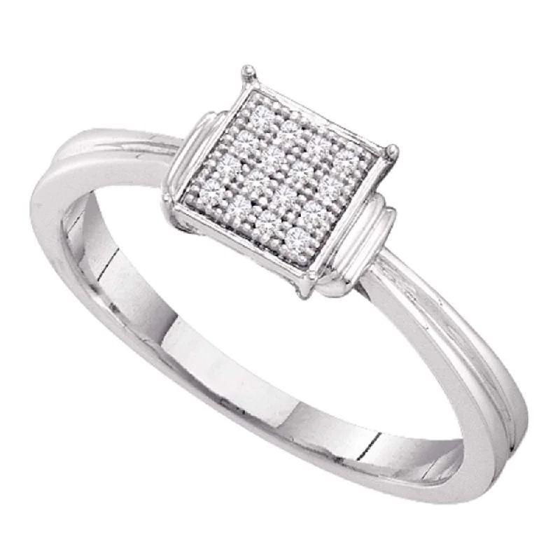 Four-stone ring-Sterling Silver Womens Round Diamond Simple Square Cluster Ring 1/20 Cttw