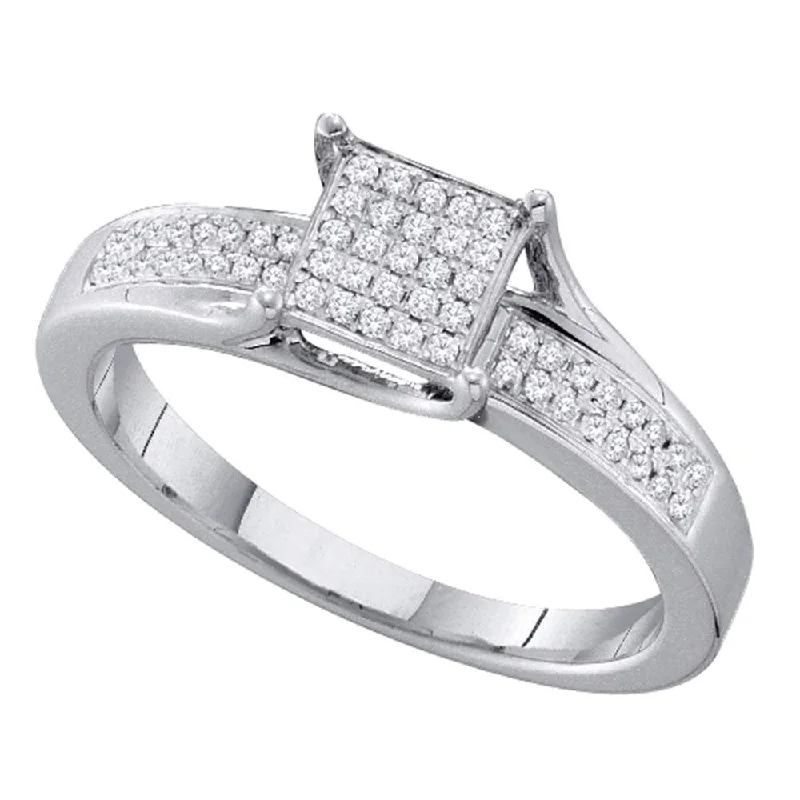 Tesselated band ring-Sterling Silver Womens Round Diamond Square Cluster Ring 1/6 Cttw