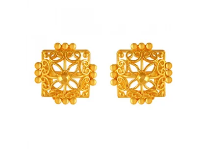 Glowing quartz earrings-Stunning Square Shape 22k Gold Earrings With Minute Details