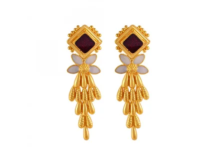 Fused-hoop earrings-Stylish 22k Floral Gold Drop Earrings With Meenakari Work