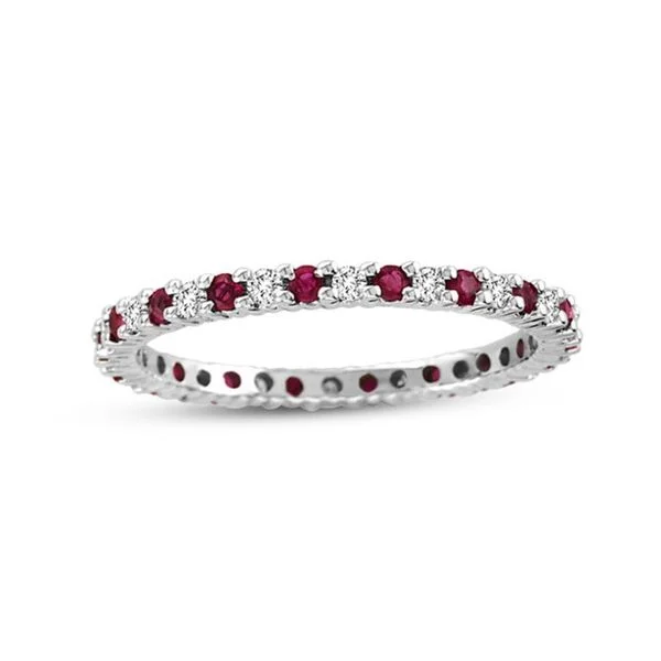 Shimmering stone ring-Suzy Levian 14K White Gold Diamond and Ruby Eternity Band Ring