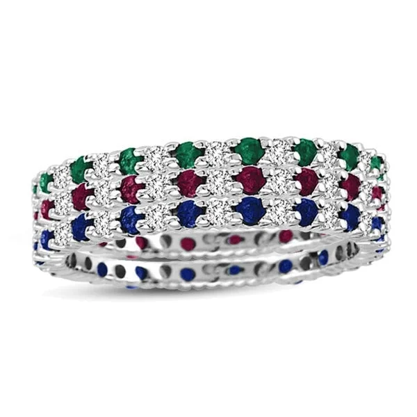 Sunken stone ring-Suzy Levian 14K White Gold Diamond Sapphire Ruby Emerald 3-piece Eternity Band Ring Set