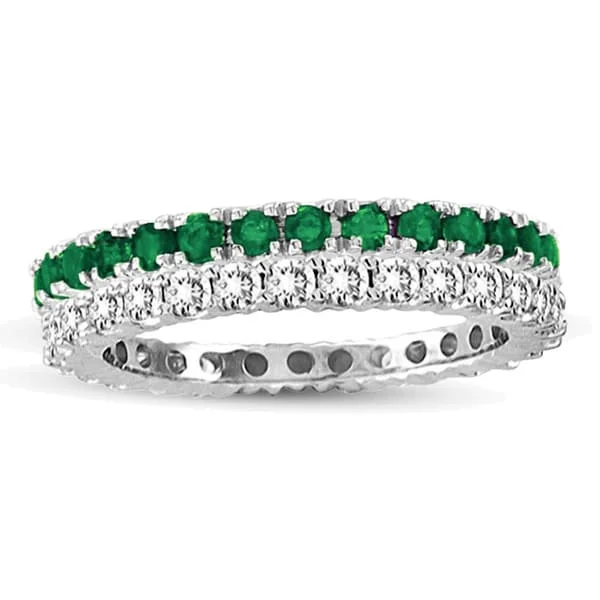 Hammered gold ring-Suzy Levian 14k White Gold Emerald Diamond 2-piece Set Eternity Band Ring