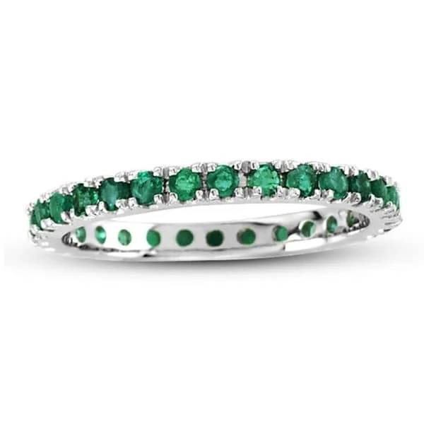 Vine-curl ring-Suzy Levian 14K White Gold Emerald Eternity Band Ring