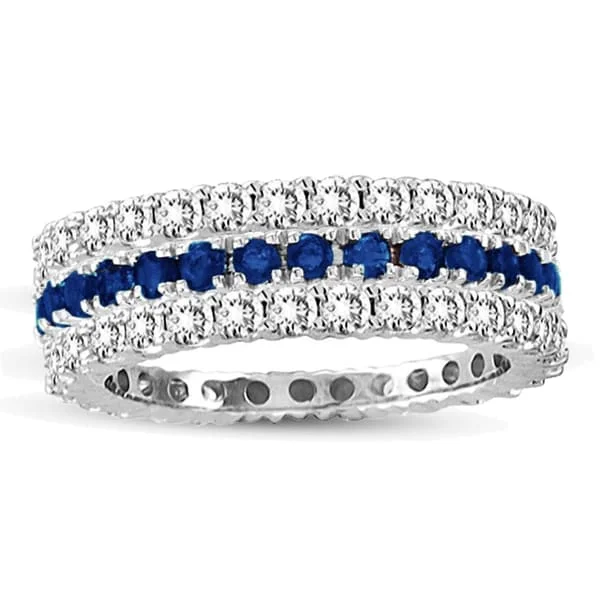 Full sapphire ring-Suzy Levian 14k White Gold Sapphire Diamond 3-piece Set Eternity Band Ring