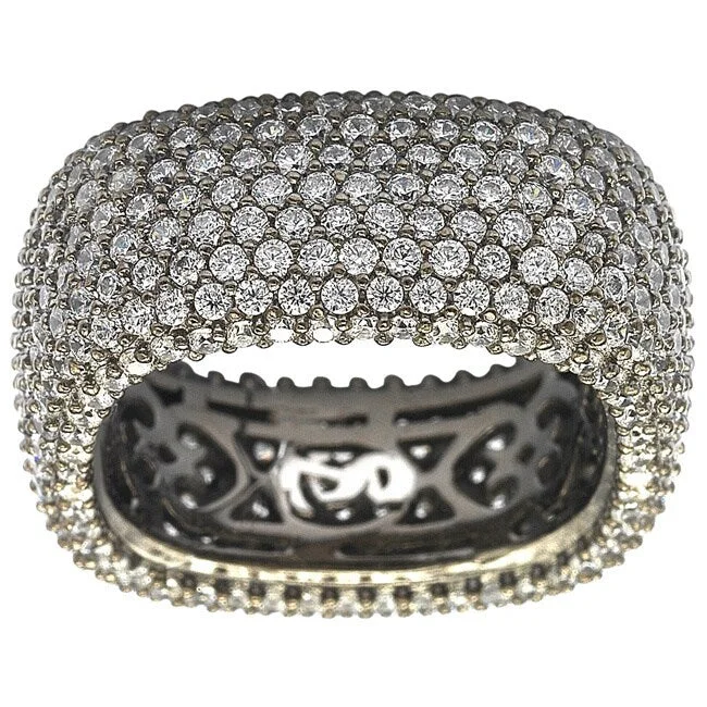 Ruffled rim ring-Suzy Levian Blackened Sterling Silver Cubic Zirconia Square Micro Pave Eternity Ring