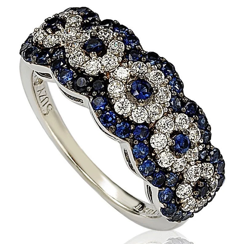 Reed cluster ring-Suzy Levian Gold Plated Sterling Silver 2.8ct TGW Sapphire and .02ct Diamond Anniversary Band