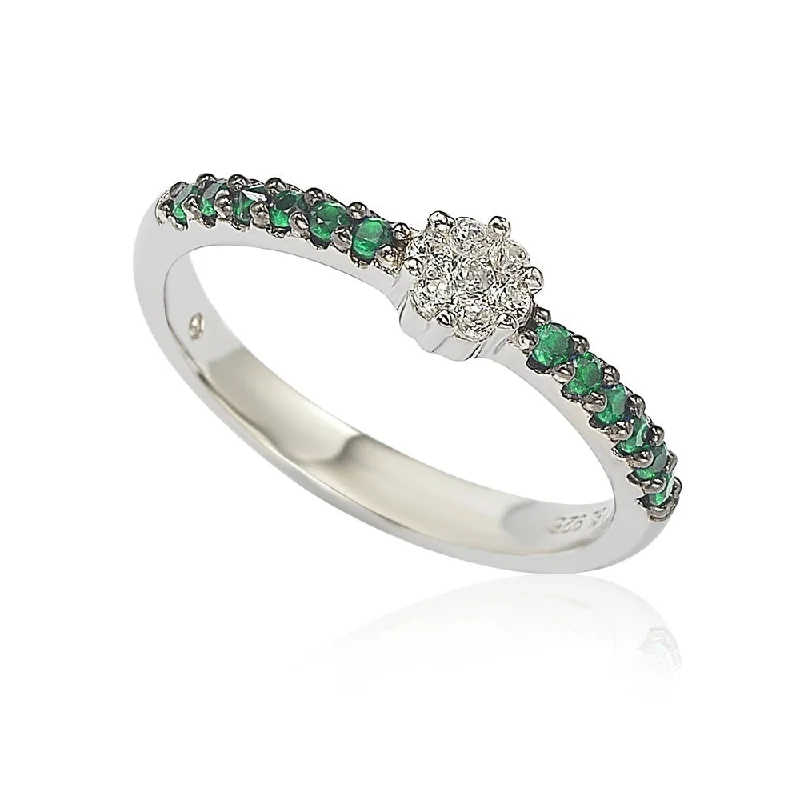 Subtle arc ring-Suzy Levian Green & White Cubic Zirconia Sterling Silver Petite Flower Band