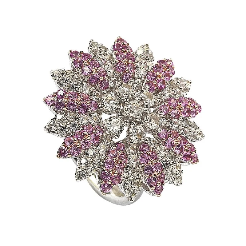 Subtle arc ring-Suzy Levian Pink Sapphire and Diamond Accent in Sterling Silver Ring