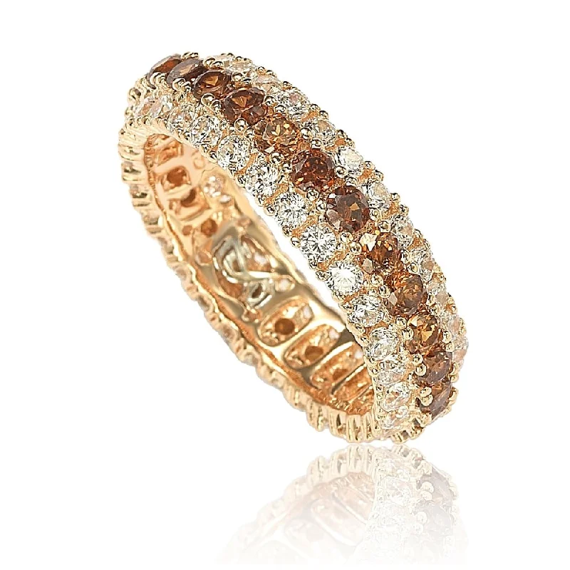 Light weave ring-Suzy Levian Rosed Sterling Silver Brown Cubic Zirconia 3 Row Eternity Band