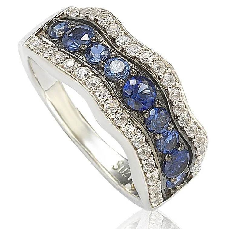 Braided ring-Suzy Levian Sapphire and Diamond Accent in Sterling Silver Wavy Ring