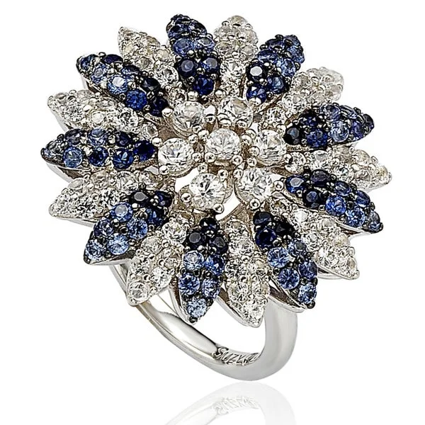 Outstretched gem ring-Suzy Levian Sapphire and Diamond in Sterling Silver and 18K Gold Logo Ring